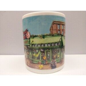 Starbucks 1999 Pike Place Market Seattle Coffee Mug Farmers Market Scene 16 Oz